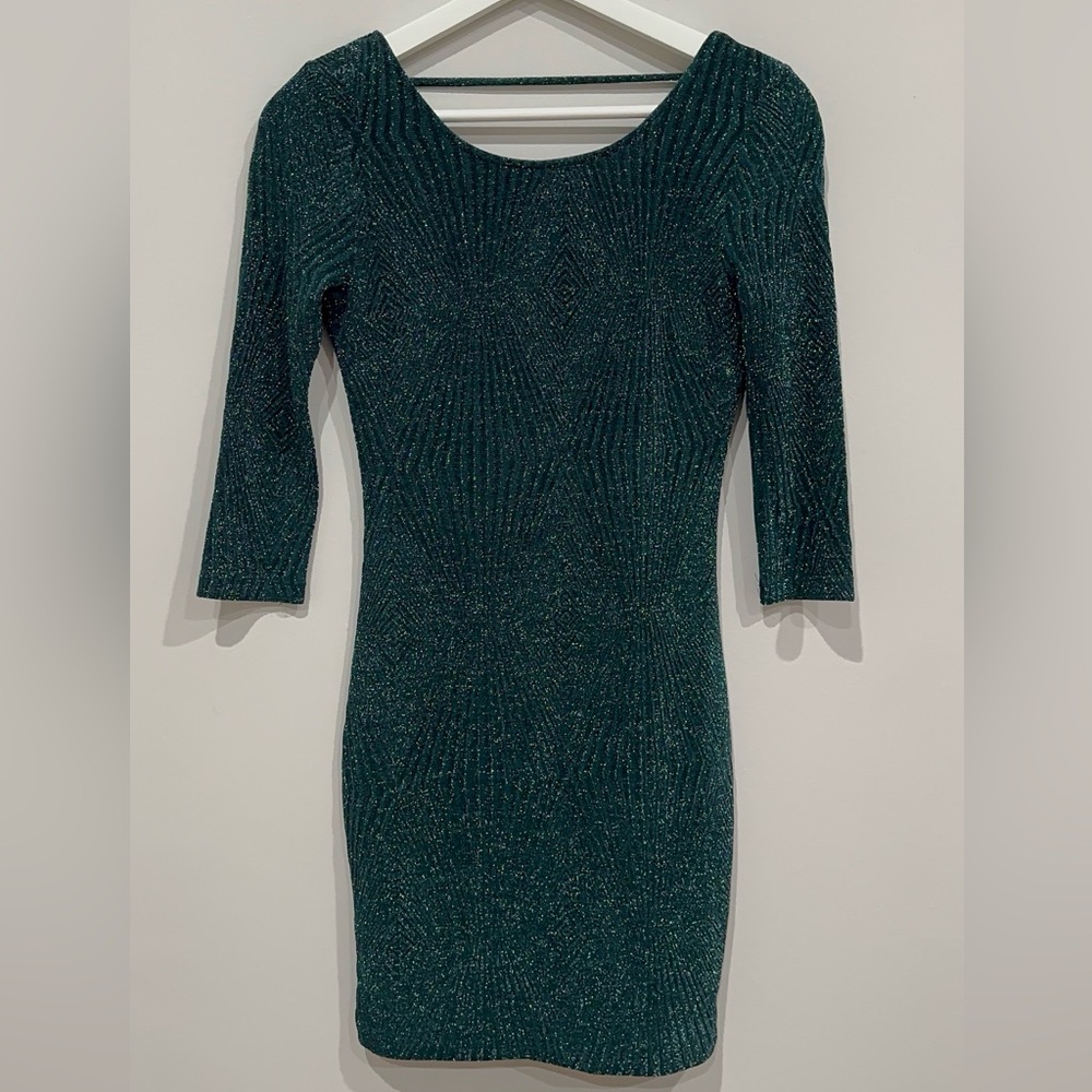 Trixxi Shimmering Green Long Sleeve Dress - Size: Junior 5 - Adult: XS/S
